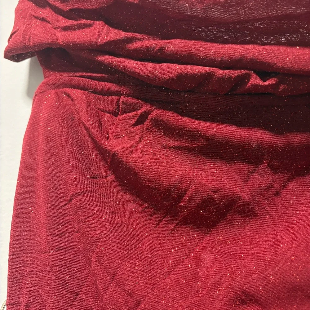 Fashion Nova Off the Shoulder Burgundy Sparkle Dress - Picture 2 of 5